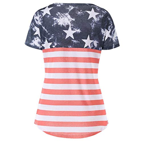 image for Emimarol Women Blouse American Flag Printed T-Shirt Short Sleeve O Nec
