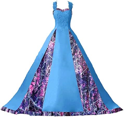 blue camo wedding dress Asulla New Camouflage White Wedding Dresses Satin Camo Appliques Bridal Dresses