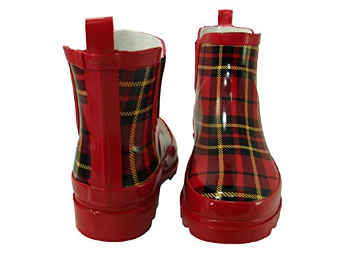 red plaid rain boots