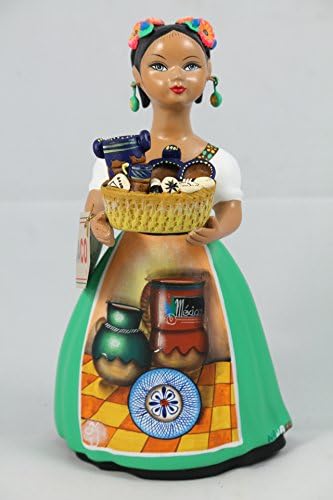 NAJACO Premium Lupita Ceramic Mexican Doll Basket of KitchenWare (Green)