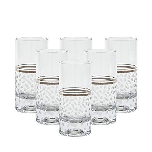 Glazze Crystal Set of 6 Handcrafted Highball Glasses with Hand Painted Real Gold or Platimum Trim Detailing - Hand Cut Raindrops Pattern - Luxurious Gift - For Soft drinks & More (Platinum) - Thumbnail 4