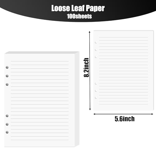 HEYPLACE 100 Sheets Lined Refill Paper, White Loose Leaf Paper 6 Holes for A5 Planner Inserts 6-Ring Binders School Office 5.6\