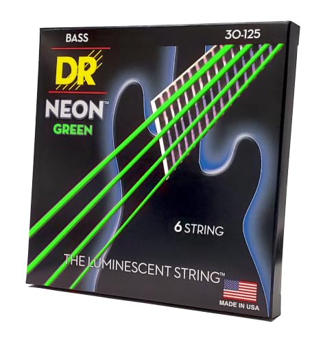 DR Strings NGB630 30-125 Medium Set Handmade Neon Hi-Def Green Coated 6-Saiten Bass Saiten