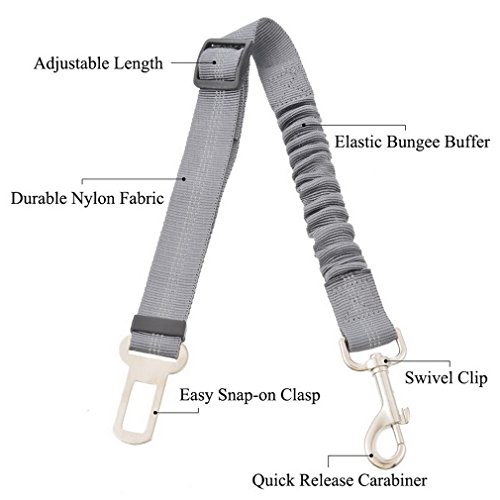 URIJK 2 Pack Dog Car Seat Belt, Adjustable Dog Seatbelt for Dog Harness Vehicle Car Pet Safety Belt Leash Leads with Durable Elastic Nylon Bungee Buffer for Shock Attenuation, Fits Small to Medium Dog