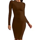 Mokoru Women's Casual Basic Pencil Dress Sexy Long Sleeve Bodycon Midi Club Dress