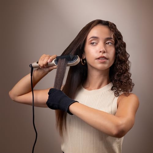 Brosse Lissante avec Technologie Ionique InstantCare Lisse IonTech. 23 Dents, 9 Réglages de Température, Revêtement Céramique, Chauffage en 30s, Puces Anti-brûlures, Gant et Pinces