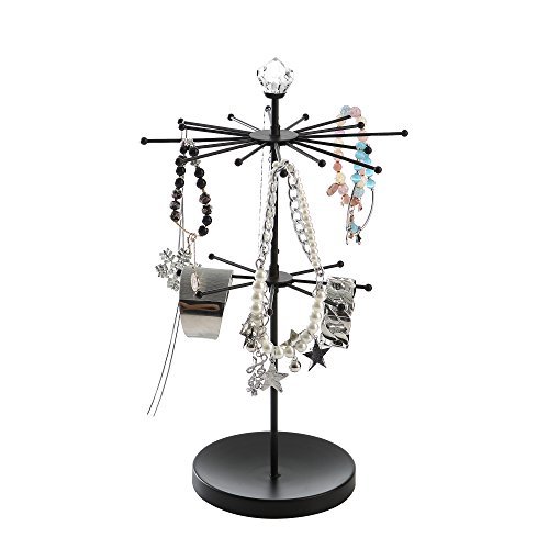 Giftway Modern Black Metal Rotating Necklace Holder, Bracelet Stand Jewelry Tree Organizer