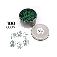 Butler in the Home Money Dollar Sign $ Shaped Paper Clips Great for Paper Clip Collectors or Office Gift - Comes in Round Tin with Lid and Gift Box (100 Count Green)