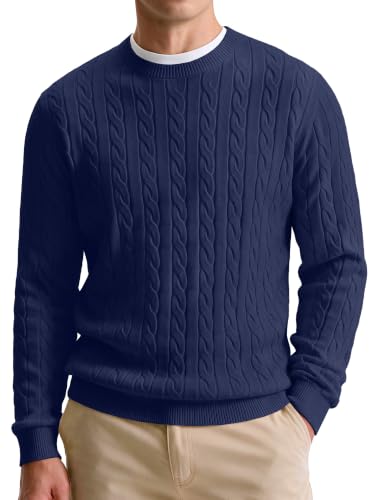 Comdecevis Mens Sweater Cable Knit Crewneck Preppy Pullover XL Navy at Amazon