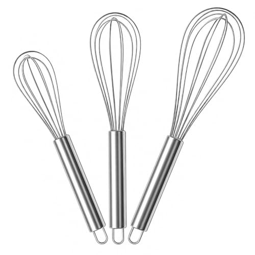 Relaxdays Whisk Set of 3, Large Stainless-Steel Eggbeater, Dishwasher-Safe, Mini Whisk Broom, 3 Sizes, Silver