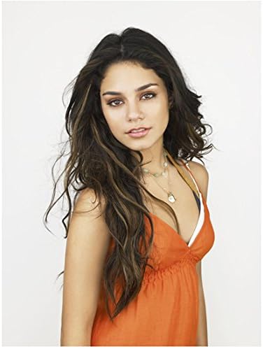Vanessa Hudgens Posing In Orange And White With Long Brunette Hair