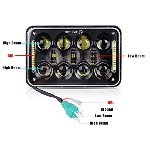 4x6 LED Headlights, AAIWA 4PCS 60W Headlight Conversion Kit with DRL Rectangular Headlights Replacement for Truck H4651 H4652 H4656 H4666 H6545 Peterbil Kenworth Freightinger - Thumbnail 6