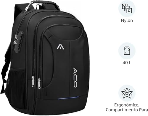 Mochila Masculina Feminina para Notebook 17” Executiva – Impermeável, Antifurto, USB e Fone, Alça Reforçada de Aço, Escolar, Faculdade, Trabalho, Viagem, Grande, Confortável, Premium'