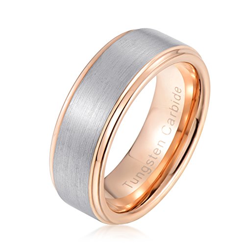 Tiitc 8mm rose gold plated tungsten carbide ring with b…
