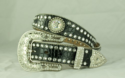 Blazin Roxx Women's Croc Pattern Rhinestone Conchos Belt, Black, M
