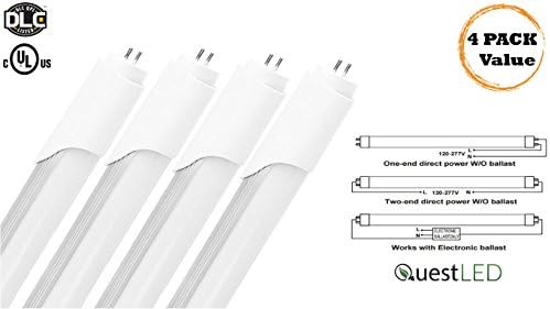 LED T8 G13 Tube Light 2ft Frosted; 8W; 120-277V; Works WITH or WITHOUT Ballast, Single or Double Ended Powered; 950 Lumens; 5 Year Warranty; UL/DLC (Cool White 4000K)- 4 PACK
