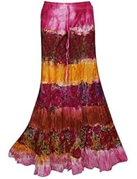 Women's Maxi Skirt Tie Dye Printed Vintage Boho Pink Skirts One Size
