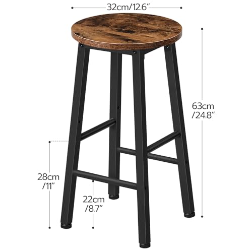 HOOBRO Bar Stools, Round Bar Chairs Set of 2, 24.8" Counter Height Barstools, Counter Stools for Kitchen Island, Industrial Bar Chairs for Dining Room, Rustic Brown and Black EBF07BY01G1