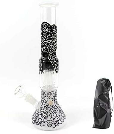 Ulimitx Handmade Glass Crafts Pipe, Dual Water Percolator Glass Big Water Chamber - Easy to Grip and with Ice Shelf, Unique Rubber Plug Design