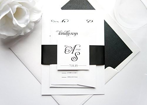 Wedding Invitations, Modern Wedding Invitation, Simple Wedding Invitation, Black Wedding Invitation- SAMPLE SET