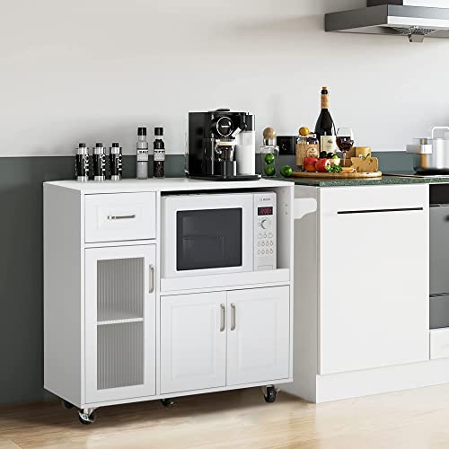 PHI VILLA Kitchen Cart with Locking Wheels Microwave Cart with Storage