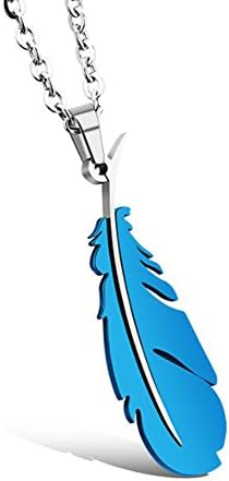 Xianli Wang Jewelry Unisex Feather Pendant Polished Plume Stainless Steel Individual Necklace (Blue)