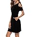 OYANUS Womens Dresses Summer Strappy Cold Shoulder Swing T-Shirt Loose Dress with Pockets Black L