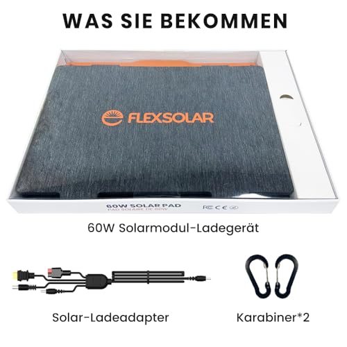 Solar Panel 60 W, FlexSolar Portable Foldable Solar Charger IP67 Waterproof Emergency Power Camping, Suitable for Small Generators, Phones, Mobile Power Banks, PCs
