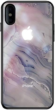 JZWDMD IPhone XS Max Marble Case, Tempered Glass iPhone XR Case Glowing Light Up Logo [Anti-Scratch] Fashion Cute Pattern Design Cover Case for iPhone X/XS iPhone 7 iPhone 8