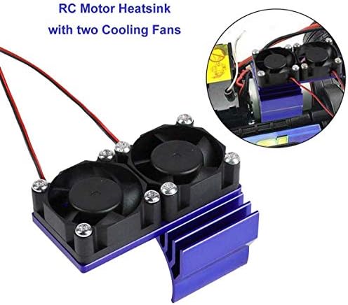 Aluminum RC Motor Heatsink with Double Cooling Fan 30mm 5V 0.1A Heat Sink for 1/8 1/10 RC Car 540 550 Size Motor (Dark Blue)