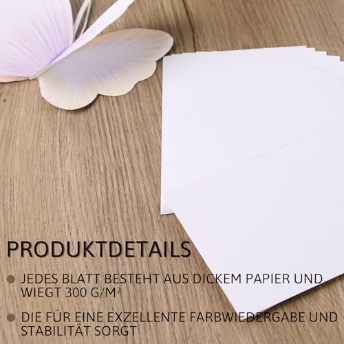 VGOODALL 60 Stück Tonpapier Weiß, Bastelpappe in Weiß Papier Bastelpapier 300 g/m² Druckerpapier Premium Tonzeichenpapier Craft Paper zum Basteln Drucken