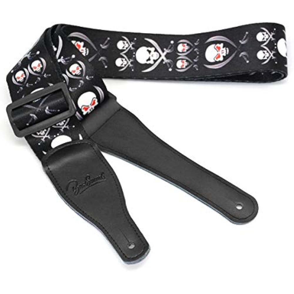 Guitar Strap Skull Pattern Polyester Shoulder With Leather Ends For