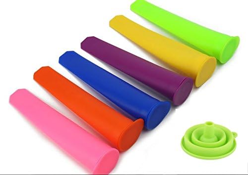 Silicone Popsicle Molds Bundle Includes Set of 6 Plus 1 Funnel , BPA and Odor Free Dishwasher Safe for Healthy Homemade Ice Pops