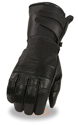 Men's Motorcycle Ultra Long Soft Leather blk wide cuff Reflective Lined Gloves (2XL Regular)