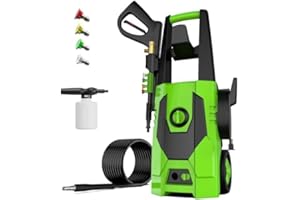 FIOCCO Electric Pressure Washer, 5000PSI Max 3.4 GPM Portable Power Washer with 35FT Cord, 20FT Hose, 4 Quick Nozzles, Foam Cannon High Power Washers Electric Powered for Car, Garden, Patio, Green