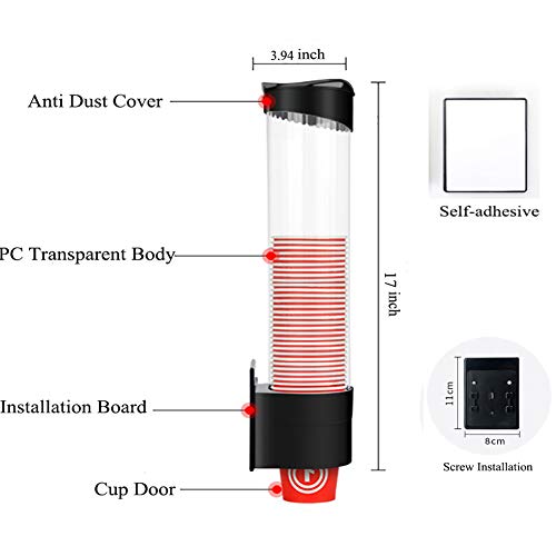 Samhe Cup Dispenser Water Dispenser Cup Holder Pull Type Paper Automatic Remover 7oz - 12oz Cone or Flat Bottom Cups for Home Office Hospital (Black, Large)