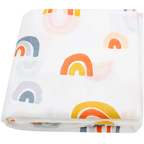 LifeTree Muslin Swaddle Blankets, Rainbow Print Bamboo Cotton Baby