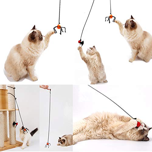 Halloween 2 Pcs Cat Kitten Toys, Flying Finger Pet Toys with Bat Spider Design, Cat Halloween Elastic Springs Finger Teaser Toys, Interactive Pet Teaser Toy with Bell, Cats Scratchers Accessories - Thumbnail 7