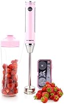 Vremi Hand Blender Stick - 8 Speed 350 Watt Electric Immersion Blender Stainless Steel Hand Blender with Whisk Attachment - Pink Kitchen Hand Emulsion Blender Stick Mixer with 20 Oz Travel Bottle