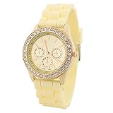 PromiseU Fashion Silicone Golden Crystal Stone Quartz Ladies Jelly Wrist Watch