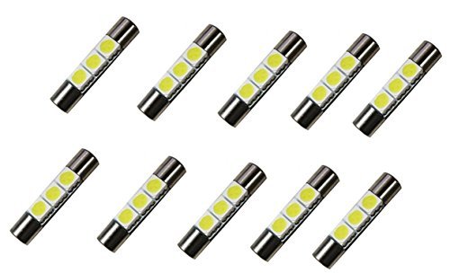 Cutequeen Trading 10pcs LED Mirror Fuse Sun Visor 6641 White 30mm(1.23") 5050 3-SMD 12V Festoon Dome Light LED Bulbs(pack of 10)