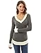 PattBoutik Women's V Neck Long Sleeve Curve Hem Sweater