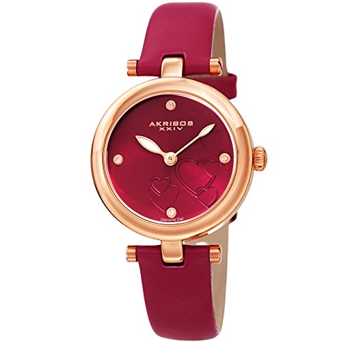 Akribos XXIV Women's Diamond Accented Heart Engraved Dial Magenta Leather Strap Watch - Packed in a Beautiful Gift Box, Perfect for Mothers Day- AK1044PK Akribos XXIV Women's Diamond Accented Heart Engraved Dial Magenta Leather Strap Watch - Packed in a Beautiful Gift Box, Perfect for Mothers Day- AK1044PK