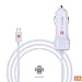 Micro USB Car Charger, VoltronTek Ultra Fast Travel Adapter with Extra Length Built-in Micro USB Connector for Samsung Galaxy S7 S6 S5 S4 Galaxy Tab Note 5 4 3 2 Google Nexus 7 Extra USB Port (White)
