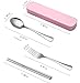 Zittop Portable Reusable Flatware Set Travel / Camping Cutlery Set with Travel Box 3 Piece Stainless Steel (Chopsticks, Fork, Spoon) Reusable Lunch Box Utensils, Portable Travel Silverware Set (pink)