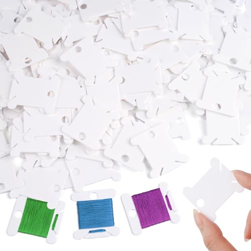 200 PCS Embroidery Floss Bobbins, Plastic Embroidery Floss Organizer, White Sewing Machine Bobbin for Cross Stitch, Thread Holder Sewing Storage for Sewing Thread, Needlework Supplies
