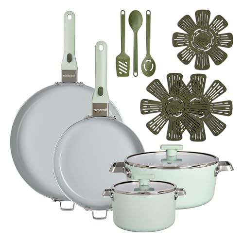 GoodCook Ceramic Cookware Set 14-Piece with Removable Handles, Nonstick Pots &…