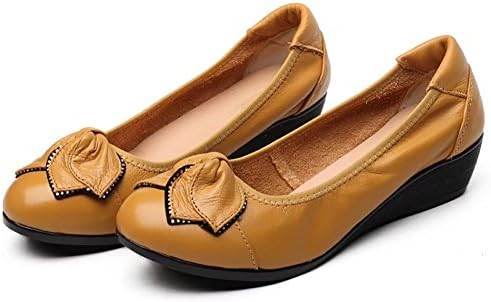 Women's Genuine Leather Comfort Low-Heeled Wedge Pump US Size 7.5 Camel
