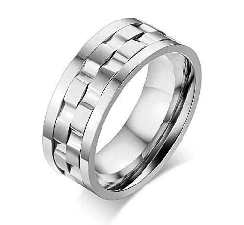 Stainless Steel Brick Gear Design Spinner Men's Wedding Rings Band, 9mm Width, -tone,Size 6