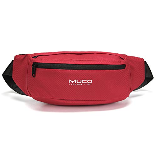 MUCO Travel Running Waist Fanny Pack for Women and Men Water Resistant Lightweight Waist Bag Waist Pack Hip Bum Bag with Adjustable Strap for Outdoors Travel Running Hiking Cycling, Red